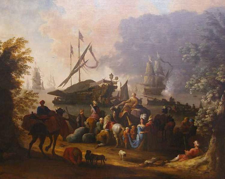 Jan Baptiste Vanmour View of a Mediterranean Port. oil painting image